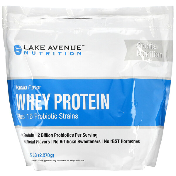 Lake Avenue Nutrition, Сывороточный протеин и пробиотики, ванильный вкус, 2270 г (5 фунтов)