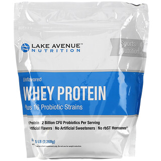 Lake Avenue Nutrition, Whey Protein + Probiotics, Unflavored, 5 lb (2,268 g)