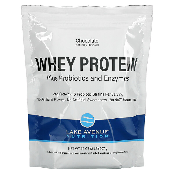 Lake Avenue Nutrition‏, חלבון מי גבינה + פרוביוטיקה, בטעם שוקולד, 907 גרם (2 ליברות)