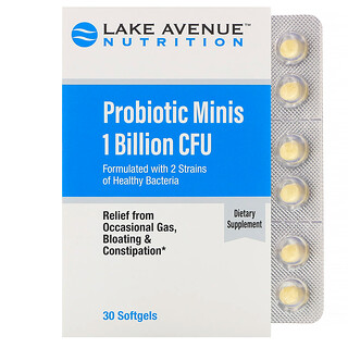 Lake Avenue Nutrition, Minicápsulas de probióticos, 2 cepas de bacterias saludables, 1000 millones de UFC, 30 minicápsulas blandas