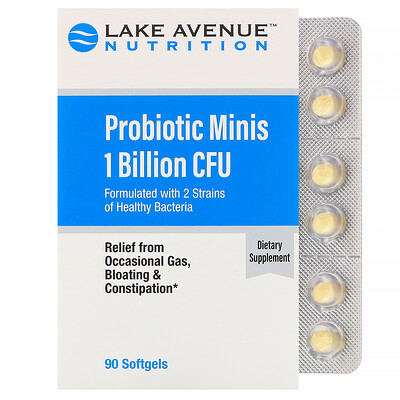 Lake Avenue Nutrition Пробиотик в мини-таблетках, 2 штамма здоровых бактерий, 1 млрд КОЕ, 90 маленьких мягких таблеток
