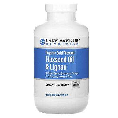 Lake Avenue Nutrition органическое льняное масло холодного отжима с лигнанами, без гексана, 360 растительных капсул