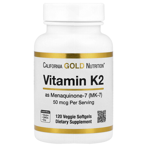 California Gold Nutrition Vitamin K2 (as Menaquinone-7), 50 mcg , 120 Veggie Softgels