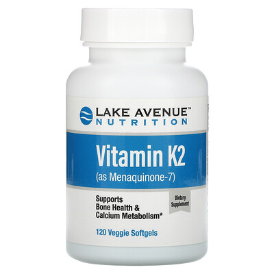

Lake Avenue Nutrition витамин K2 (в виде менахинона-7), 50 мкг, 120 растительных капсул