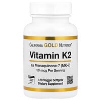 California Gold Nutrition, Vitamina K2 (como Menaquinona-7), 50 mcg, 120 Cápsulas Softgel Vegetais