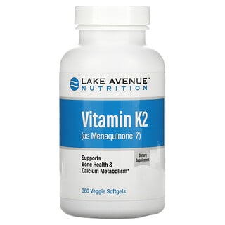 Lake Avenue Nutrition, Vitamina K2 (en forma de menaquinona-7), 50 mcg, 360 cápsulas blandas vegetales