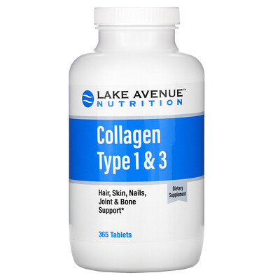 Lake Avenue Nutrition гидролизованный коллаген 1 и 3 типов, 1000 мг, 365 таблеток