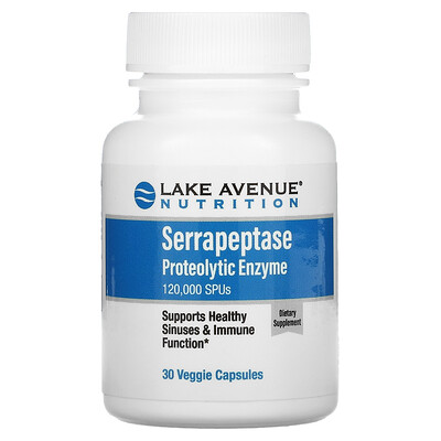 

Lake Avenue Nutrition, Serrapeptase, Proteolytic Enzyme, 120,000 SPUs, 30 Veggie Capsules