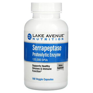 Lake Avenue Nutrition, Serrapeptase، إنزيمات بروتينية، 120,000 وحدة سيرابيبتاز، 180 كبسولة نباتية