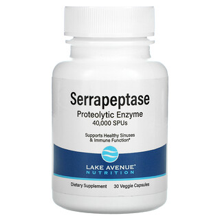 Lake Avenue Nutrition, セラペプターゼ、タンパク質分解酵素、40,000SPU、ベジカプセル30粒