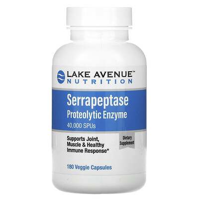 Lake Avenue Nutrition серрапептаза, протеолитический фермент, 40 000 SPU, 180 растительных капсул