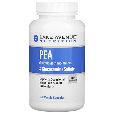 Lake Avenue Nutrition ПЭА (пальмитоилэтаноламид) + сульфат глюкозамина, 600 мг + 1200 мг в 1 порции, 120 растительных капсул