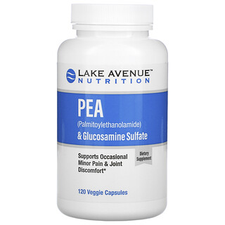 Lake Avenue Nutrition, PEA（棕櫚醯胺乙醇）+ 氨基葡萄糖硫酸鹽，120 粒素食膠囊