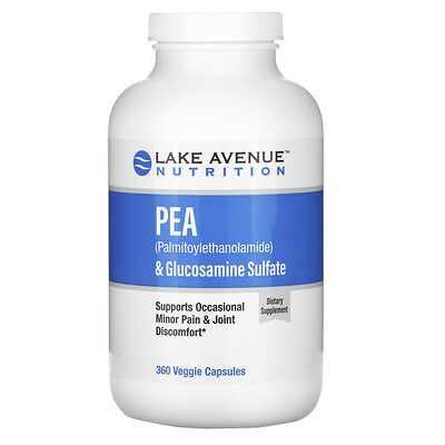 Lake Avenue Nutrition ПЭА (пальмитоилэтаноламид) и сульфат глюкозамина, 600 мг и 1200 мг в порции, 360 растительных капсул
