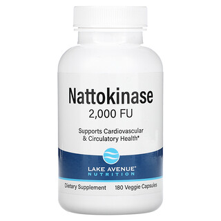 Lake Avenue Nutrition, كبسولات إنزيم الناتو Nattokinase، إنزيمات محللة للبروتين، 2000 وحدة انحلال الفبرين، 180 كبسولة نباتية