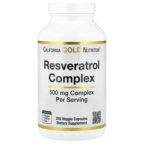 California Gold Nutrition Resveratrol Complex with Grape Seed Extract, Red Wine Extract, and trans-Resveratrol, 250 Veggie Capsules