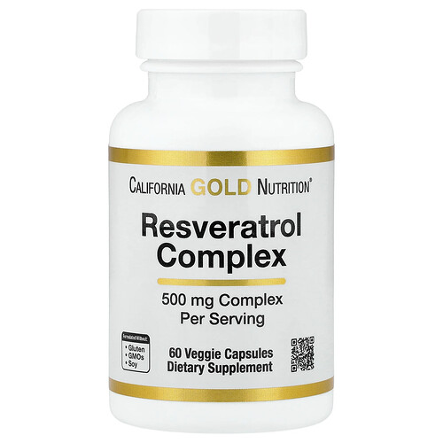 カリフォルニア ゴールド ニュートリション California Gold Nutrition, レスベラトロール複合体、ブドウ種子エキス 赤ワインエキス トランスレスベラトロール配合、ベジカプセル60粒