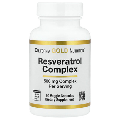 Product Image for California Gold Nutrition, Resveratrol Complex with Grape Seed Extract, Red Wine Extract, and trans-Resveratrol, 60 Veggie Capsules