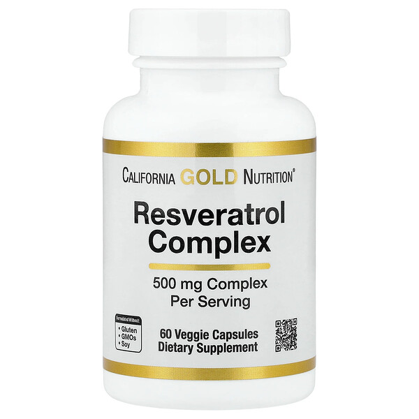 California Gold Nutrition Resveratrol Complex with Grape Seed Extract, Red Wine Extract, and trans-Resveratrol, 60 Veggie Capsules