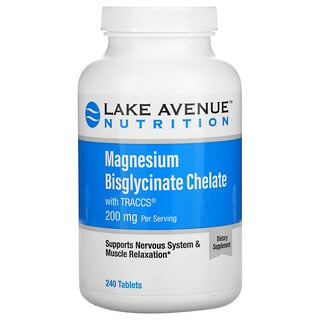 Lake Avenue Nutrition, Quelato de bisglicinato de magnesio con Albion Minerals, 100 mg, 240 comprimidos