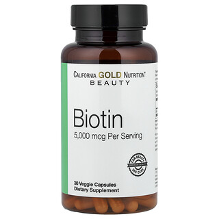 California Gold Nutrition, Biotina, 5000 mcg, 30 cápsulas vegetales