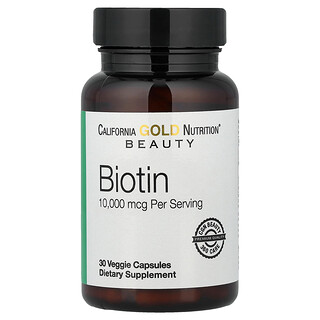 California Gold Nutrition, Biotin, 10.000 mcg, 30 Kapsul Nabati