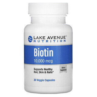 Lake Avenue Nutrition, Biotina, 10.000 mcg, 30 Cápsulas Vegetais