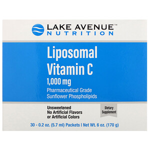 Отзывы о Lake Avenue Nutrition, Liposomal Vitamin C, Unflavored, 1,000 mg, 30 Packets, 0.2 oz (5.7 ml) Each