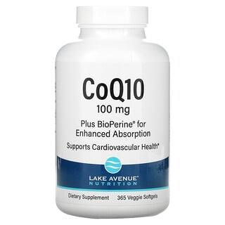 Lake Avenue Nutrition, CoQ10 plus BioPerine, 100 mg, 365 Cápsulas Softgel Vegetais