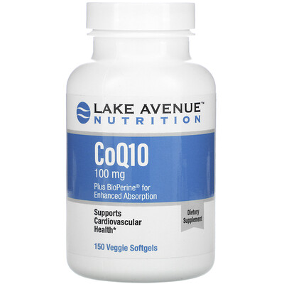 Lake Avenue Nutrition CoQ10 with BioPerine, 100 mg, 150 Veggie Softgels