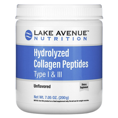 Lake Avenue Nutrition пептиды гидролизованного коллагена типов 1 и 3, без вкусовых добавок, 200 г (7,05 унции)