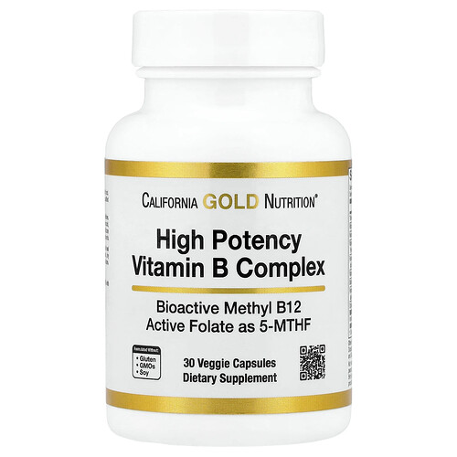 California Gold Nutrition ハイポテンシー ビタミンB コンプレックス メチル葉酸&メチルB12 ベジカプセル30粒