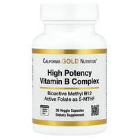 California Gold Nutrition, Complejo de vitaminas B de alta potencia con metilfolato y metil B12, 30 cápsulas vegetales