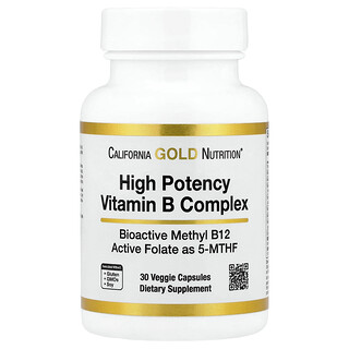 California Gold Nutrition, Hooggedoseerd vitamine B-complex met methylfolaat en methyl B12, 30 vegetarische capsules