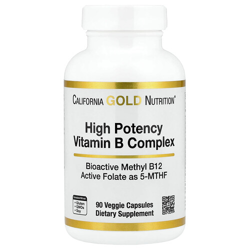 California Gold Nutrition ハイポテンシー ビタミンB コンプレックス メチル葉酸&メチルB12 ベジカプセル90粒