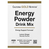 California Gold Nutrition, Napój energetyczny w proszku, z potasem, sodem, kofeiną i witaminą C, cytrynowo-imbirowy, 20 saszetek (10 g każda)