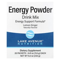 Energy Powder Drink Mix with Potassium, Sodium, Caffeine, and Vitamin C, Lemon Ginger, 20 Packets, 0.41 oz (11.6 g) Each