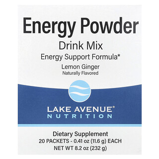 Lake Avenue Nutrition, Mistura para Bebida em Pó para Energia com Potássio, Sódio, Cafeína e Vitamina C, Gengibre e Limão, 20 Embalagens, 11,6 g (0,41 oz) Cada