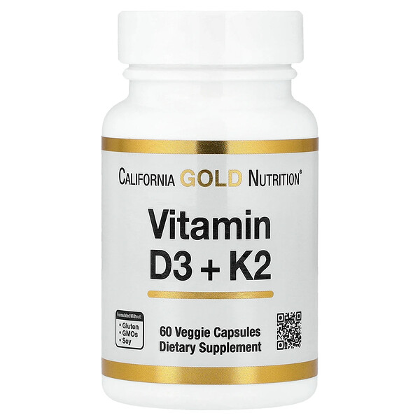 California Gold Nutrition Vitamin D3 + K2, 60 Veggie Capsules