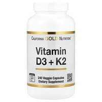 California Gold Nutrition, Vitaminas D3 y K2, 240 cápsulas vegetales