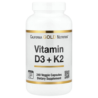 California Gold Nutrition, Vitamin D3 + K2, 240 Veg Capsules