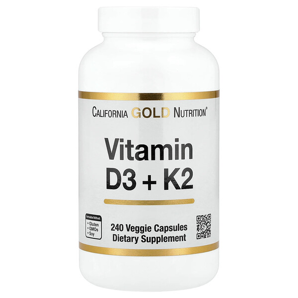 California Gold Nutrition Vitamin D3 + K2, 240 Veggie Capsules