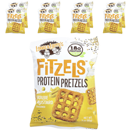 Lenny & Larry's Fitzels™, Protein Pretzels, Boujie Mustard , 8 Packs, 3 oz (85 g) Each