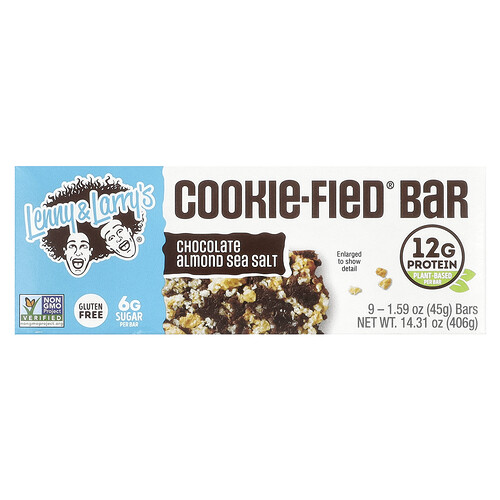 Lenny & Larry's, Baton Cookie-Fied®, sare de mare cu migdale de ciocolată, 9 batoane, 1,59 oz (45 g) fiecare