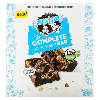 Купить Lenny & Larry's The Complete Cookie-Fied Bar, шоколадно-миндальная морская соль, 9 батончиков, 45 г (1, 59 унции)