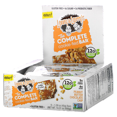 Купить Lenny & Larry's The Complete Cookie-fied Bar, Peanut Butter Chocolate Chip, 9 Bars, 1.59 oz (45 g) Each