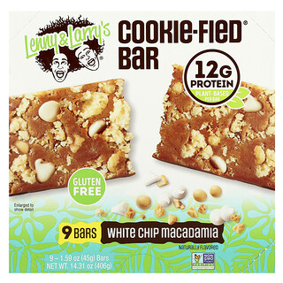 Lenny & Larry's, Cookie-Fied® Bar, White Chip Macadamia, 9 Bars, 1.59 oz (45 g) Each