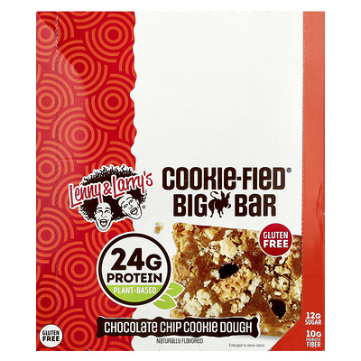 Lenny & Larry's, Barrita grande Cookie-Fied®, Masa de galleta con chips de chocolate, 12 barritas, 90 g (3,17 oz) cada una
