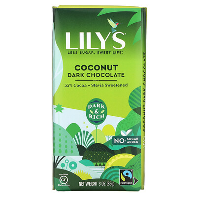 Lily's Sweets Темный шоколад, кокос, 85 г (3 унции)