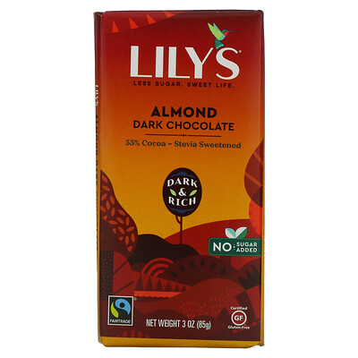 Lily's Sweets Батончик темного шоколада 55% какао, миндаль, 85 г (3 унции)